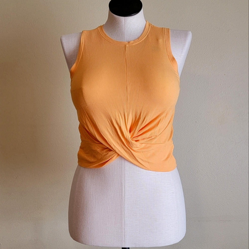 All in Motion | Front Fold Crop Rib Tank | Orange